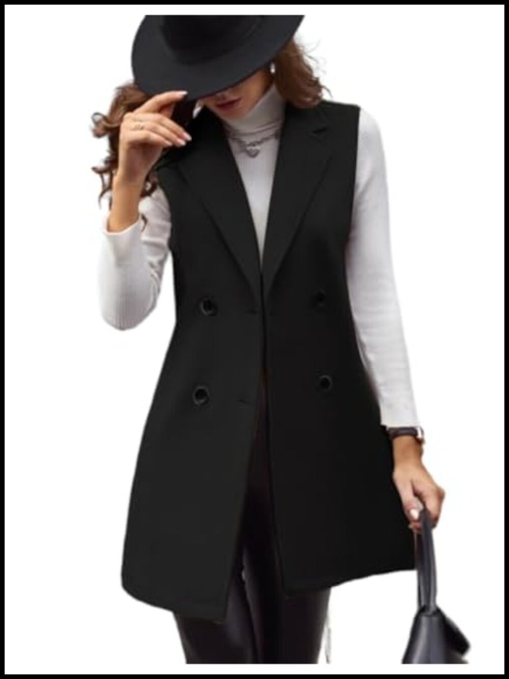 Long Sleeveless Wool Blazer Vest Double Breasted Trench Coat